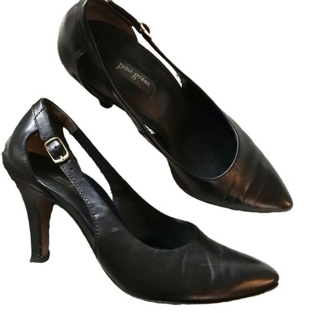 Paul Green Contessa Pumps Black Leather Cutout Side Buckle Heels